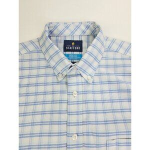 Stafford Coolmax Regular Fit Size 16-16.5 34-35 Mens White Aqua Blue Check Shirt